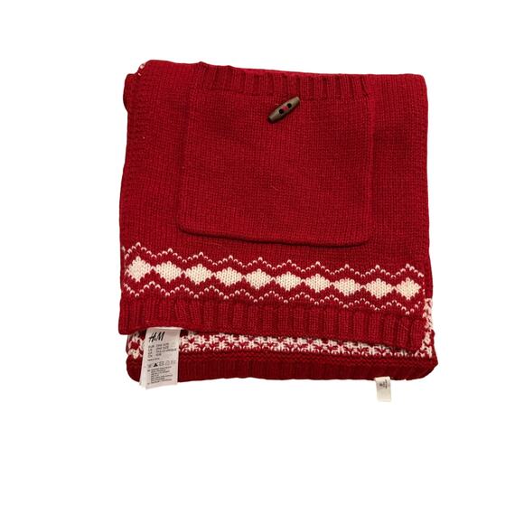 LOGG H&M red white holiday Christmas scarf shawl wool warm festive pckts 83x12 - Picture 6 of 11